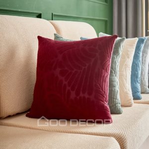 Vỏ gối sofa vải nhung họa tiết lá mềm mại kích thước 45x45cm thương hiệu GOO Decor