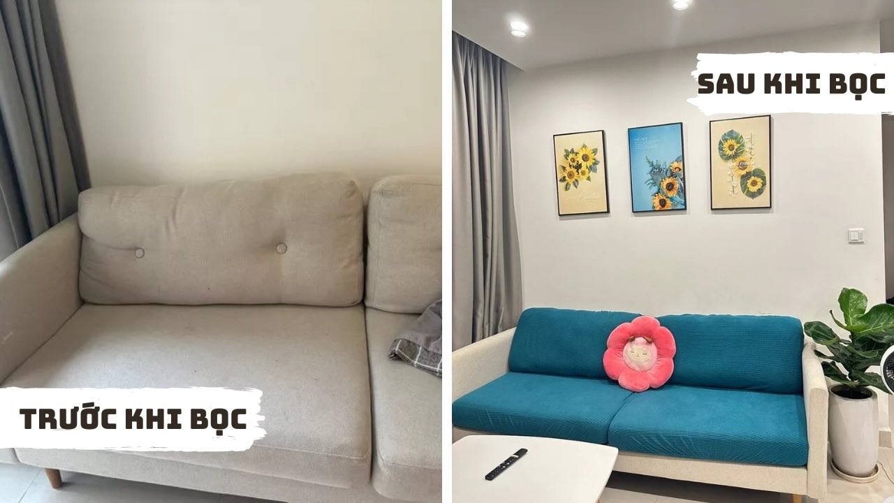 Bọc đệm ghế sofa họa tiết lá bằng vải nhung dày dặn GOO Decor