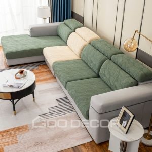 Bọc đệm ghế sofa họa tiết lá bằng vải nhung dày dặn GOO Decor