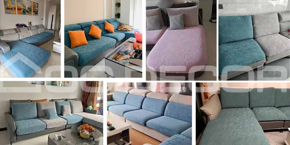 Bọc đệm ghế sofa họa tiết lá bằng vải nhung dày dặn GOO Decor