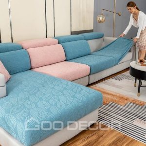 Bọc đệm ghế sofa họa tiết lá bằng vải nhung dày dặn GOO Decor