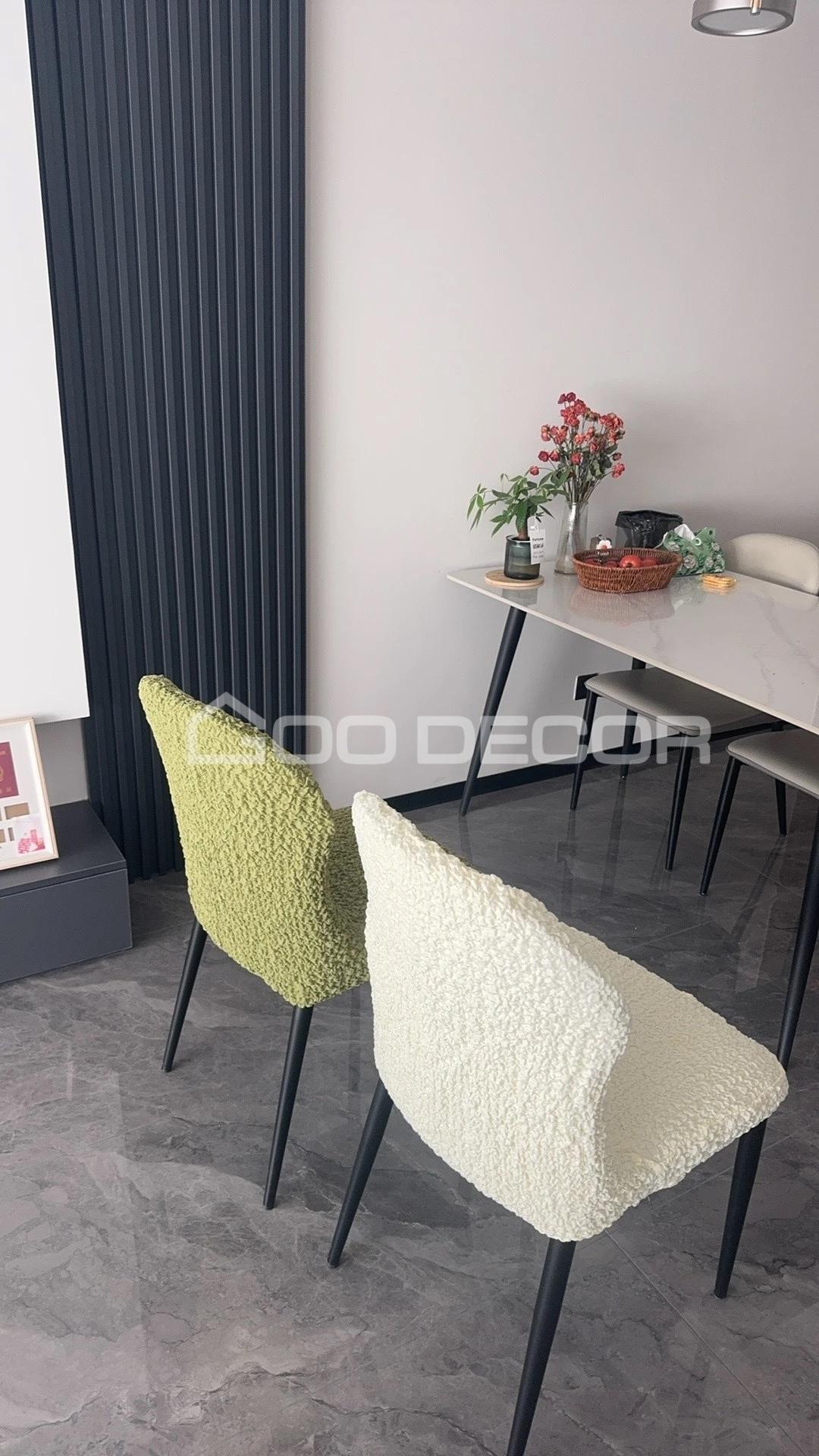 Ghế bàn ăn bọc vải bong bóng màu trắng kem - 2