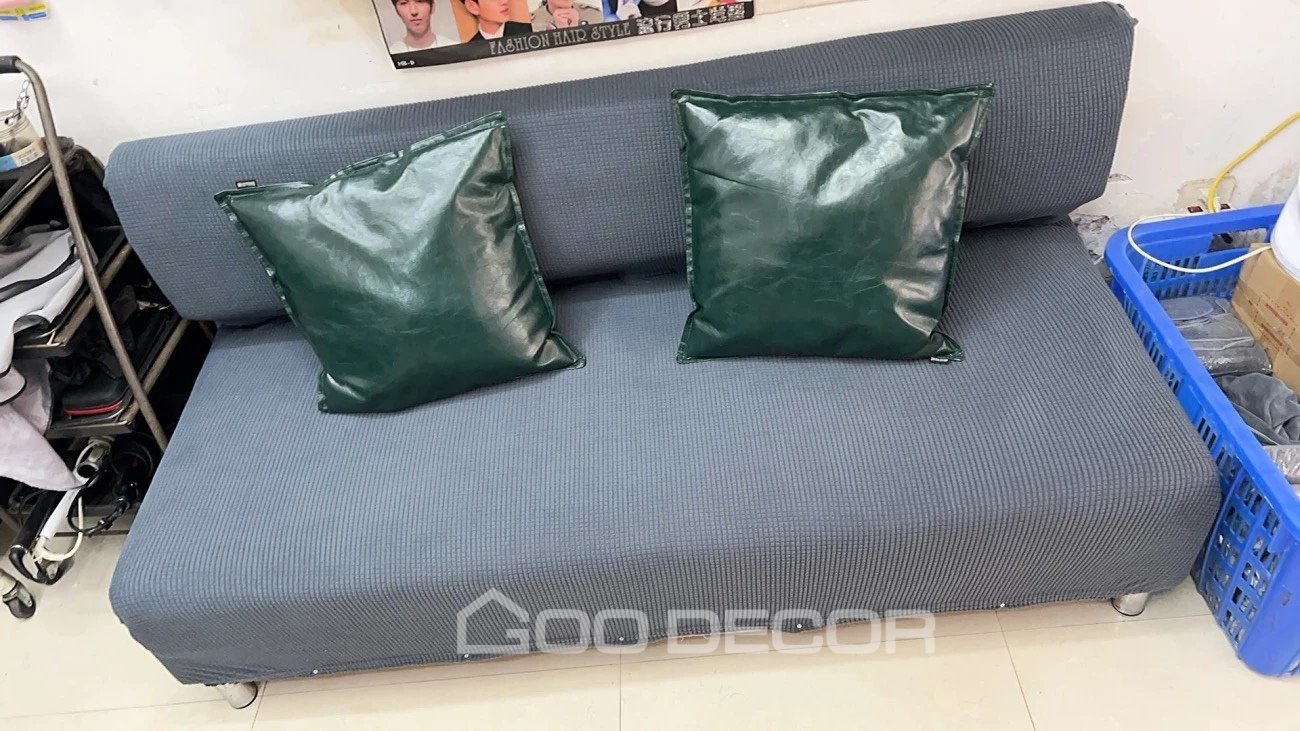Sofa bed bọc nhung họa tiết lá màu xám đậm - Góc nhìn 2