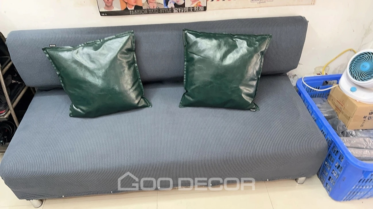 Sofa bed bọc nhung họa tiết lá màu xám đậm - Góc nhìn 4