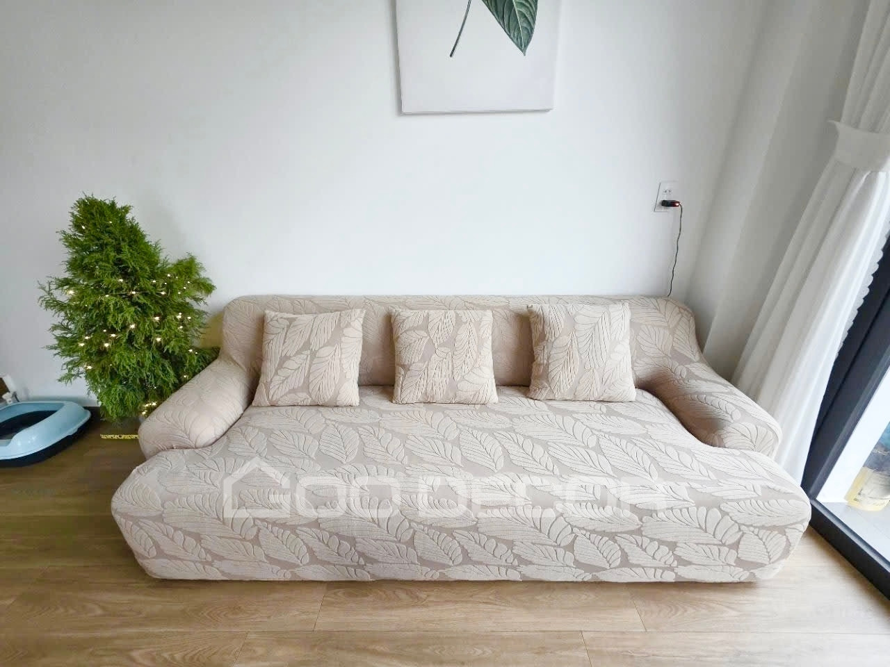 Bọc ghế sofa vải nhung hoạ tiết lá